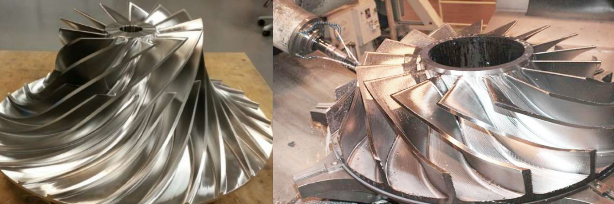 Usinagem CNC 5 eixos simultâneos de impellers em titânio e inox 17-4 PH - TURBIVAP